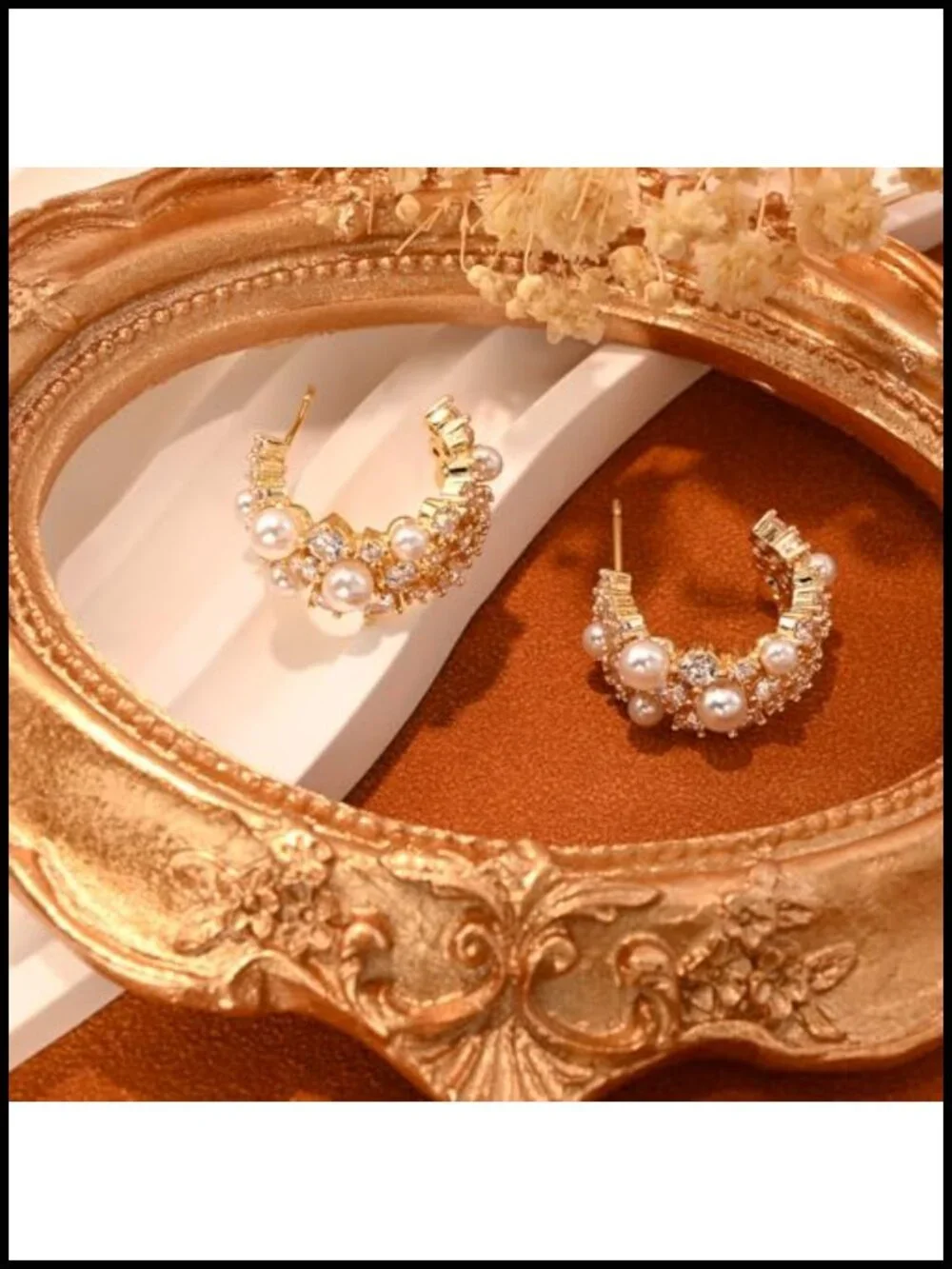 14K Gold Plated Pearl CZ Hoop Earrings for Women Wedding Bridal Jewelry - 0.79